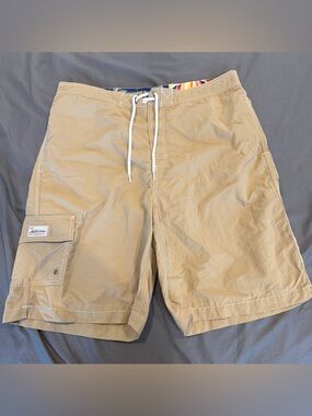 VTG Polo Ralph Lauren Swim Trunks Mens Large Beige Board Shorts Cargo Mesh Liner